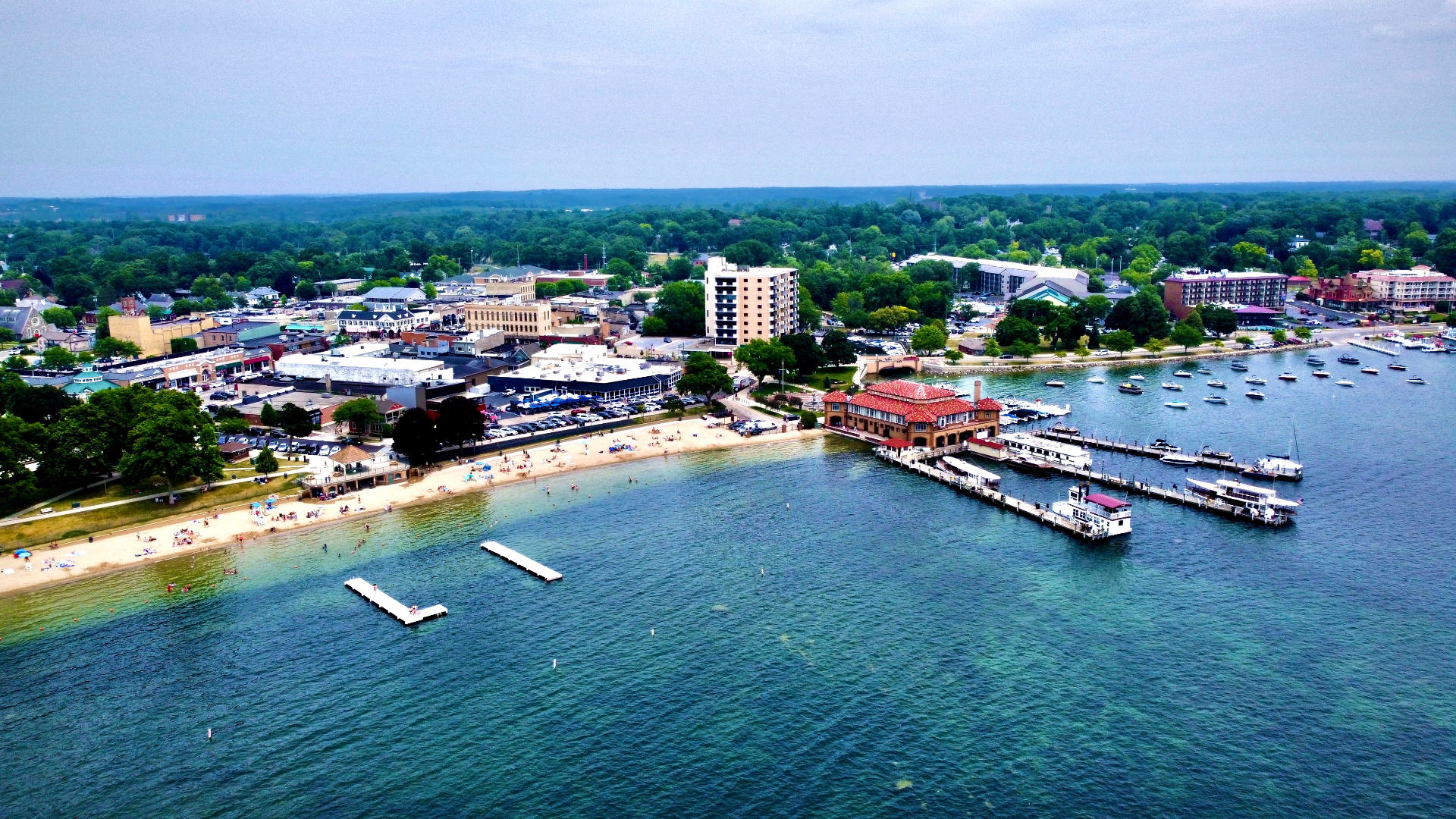 Aerial view of downtown Lake Geneva, Wisconsin